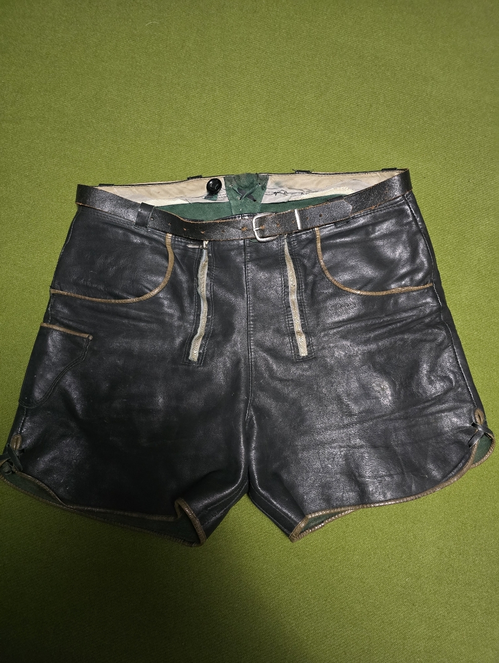 70's Black Leather Shorts with Contrast Piping